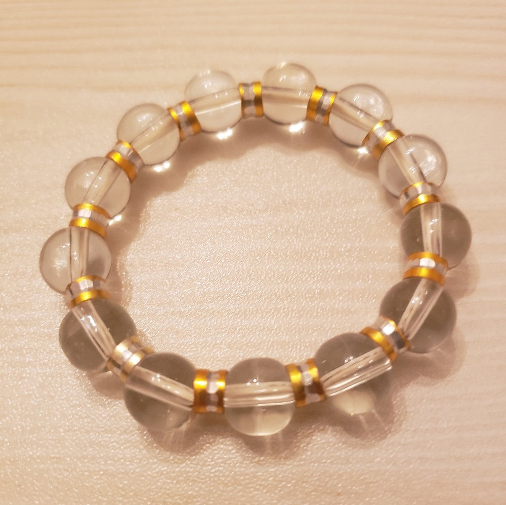Crystal Clear /Gold Stretch Beaded Bracelet